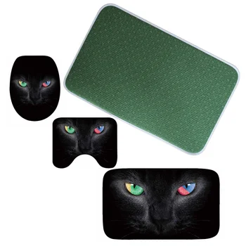 

1 Set of 3pcs Flannel Bathroom Kit 3D Printed Anti-slip Carpet Toilet Contour Rug Closestool Lid Cover - Size S (Cat Eye)