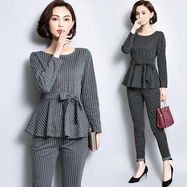 Женский комплект 2 шт. одежда на осень-зиму размера плюс большой Топ и штаны