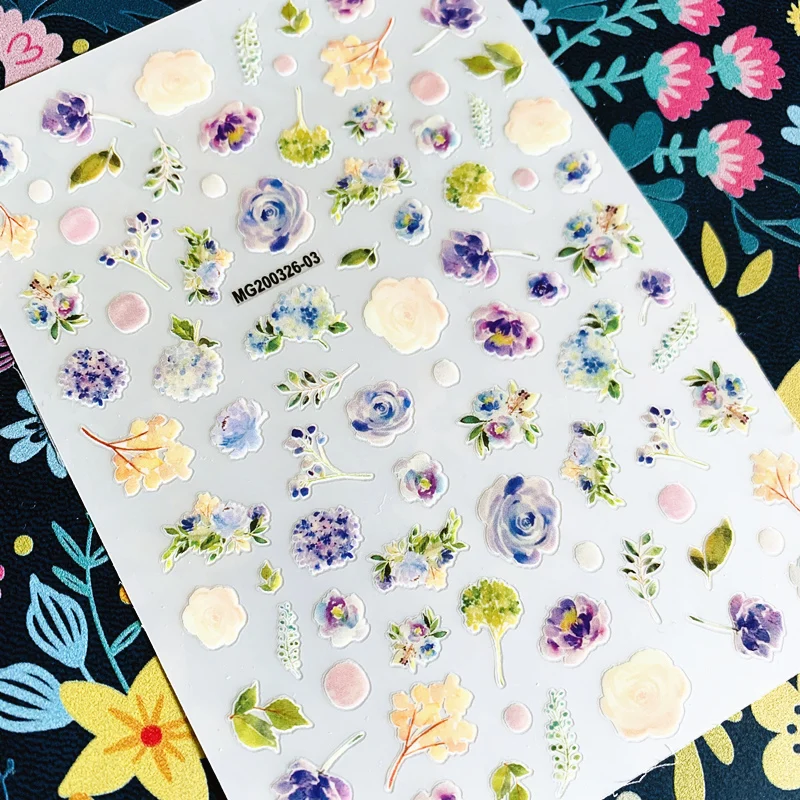 

2020 latest Colorful flower 3d nail art sticker nail decal stamping export japan designs rhinestones