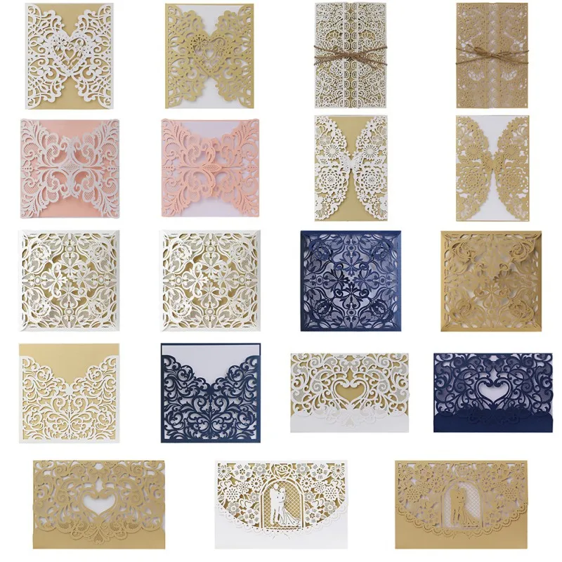  10 pcs/set Romantic Card Hollow Wedding Invitation Cards Cover Kit for Wedding Birthday Business Sh - 4000142646583