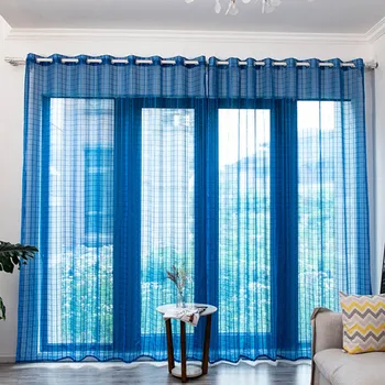 

1pcs Long Grids Printed Vertical Curtain Bedroom Living Room Balcony Decorations Transparent Gauze Perforated Curtains B