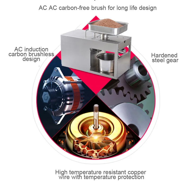 Пресс для оливкового масла, пресс для холодного и горячего масла из нержавеющей стали, пресс для арахиса/грецкого ореха/семян фиакса, максимальная мощность 1500 Вт