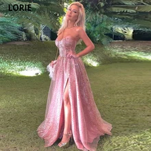 

LORIE Hot Pink Prom Dresses Sweetheart Neck Sequined Evening Gowns Formal Long 2021 Elegant Beauty Pageant Celebrity Dresses