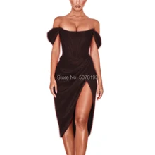 1291 черные вечерние платья с овальным вырезом из натурального прямого матового сатина длиной до середины икры/вечерние плиссированные платья с разрезом и молнией