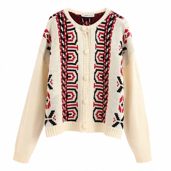 

2020 Women's Short Retro Wool Cardigan Women's Embroidered Knit Jacket College Wind Round Neck Long Sleeve Sweater Cardigan