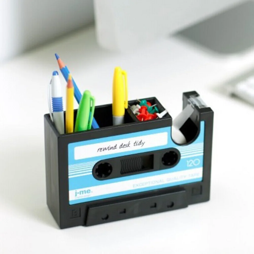 

Stationery Practical Cassette Tape Storage Home Office Vintage Style Gift Organizer Student Pen Holder Desk Container Dispenser