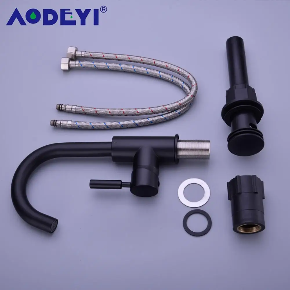Bathroom Faucet Brass Black Basin Cold And Hot Water Mixer Sink Tap With Pop Up Drain