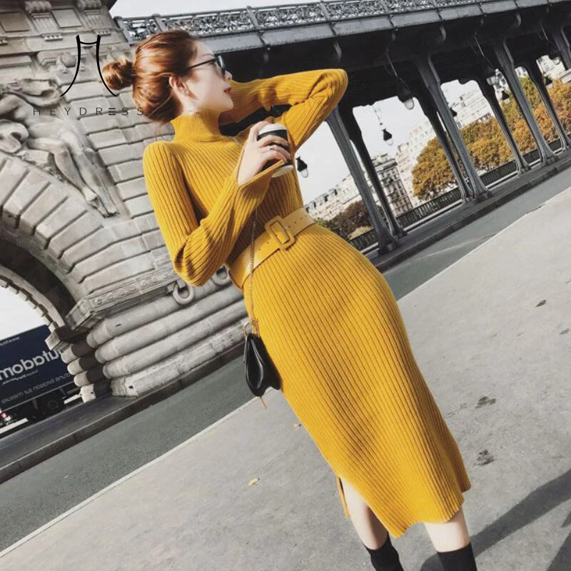 Женское трикотажное платье свитер Heydress длинное облегающее с круглым вырезом на