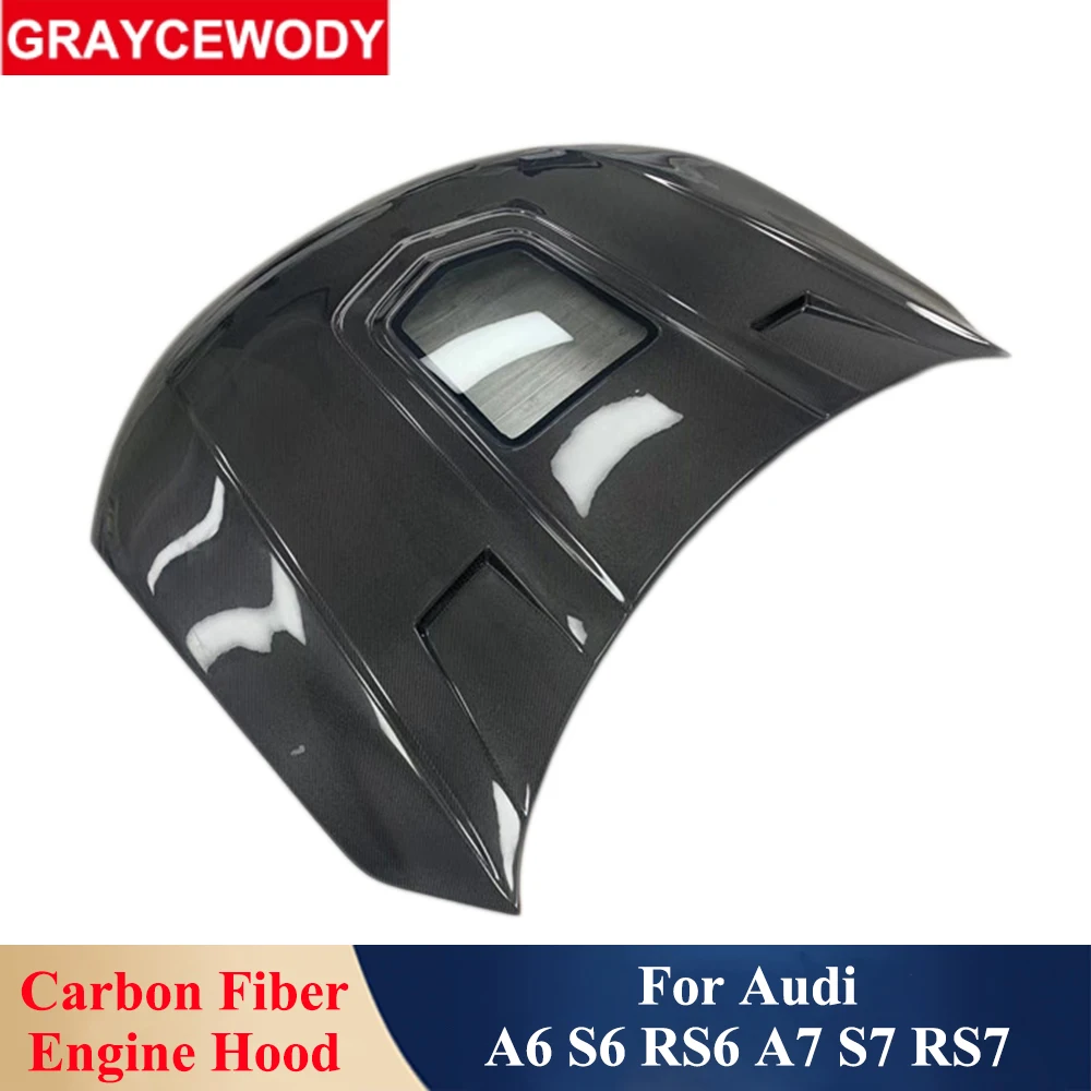 Real Carbon fiber Transparent Car Glass Engine Hoods Cover Body
