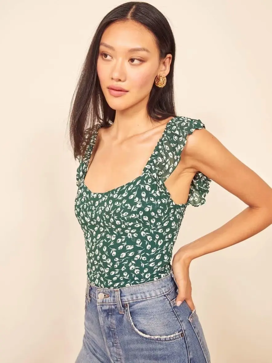 Повседневная Зеленая женская блузка с цветочным принтом, короткий рукав, blusas mujer de moda, модная новинка, реформация, тонкая рубашка, топы