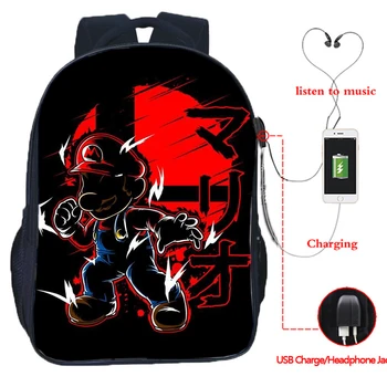 

Unique Mario USB Charge Backpack Boys Girls Cartoon School Bag Students Super Smash Bros Bookbag Teens Daily USB Rucksack Gift