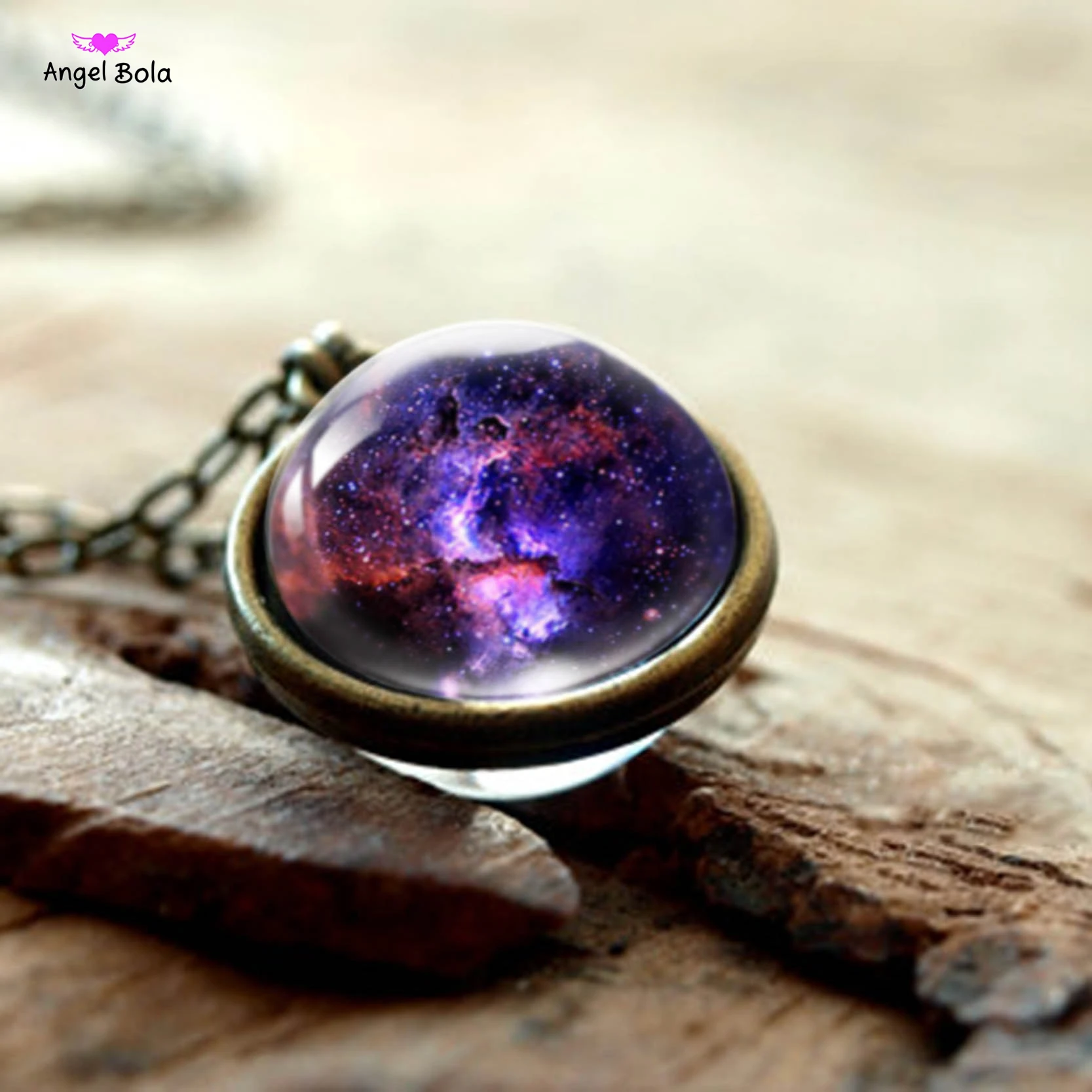 Double-sided Glass Ball Pendant Gem Universe Star Chain Necklace Fashion Jewelry