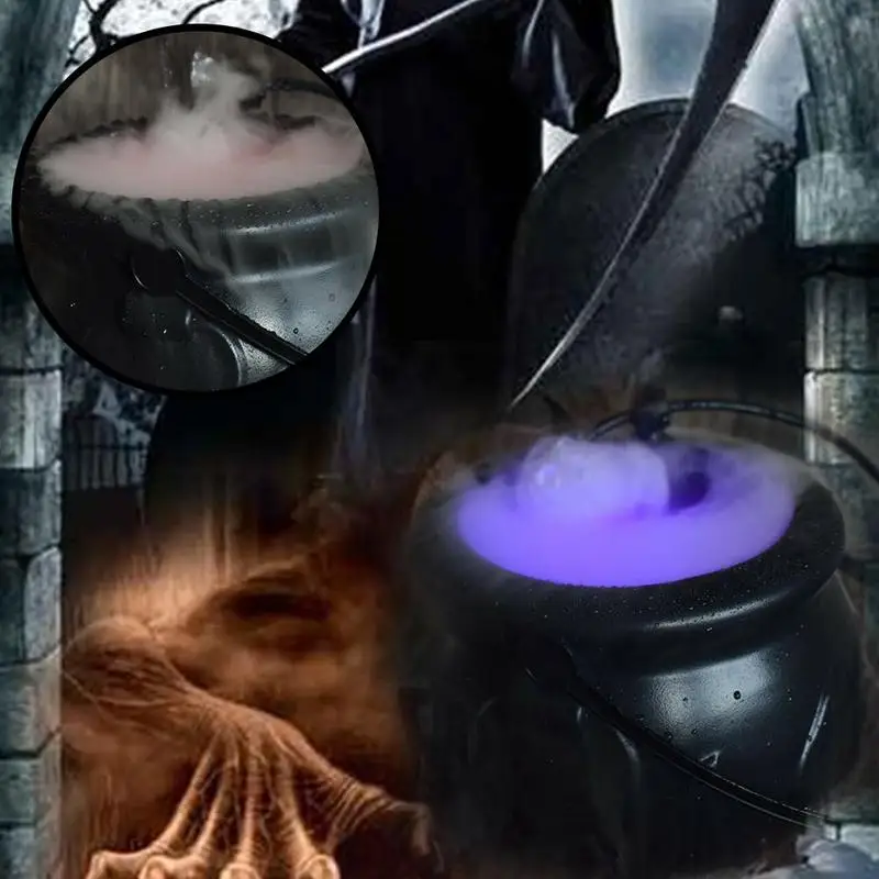 Halloween Witch Pot Smoke Machine LED Humidifier Color Changing Creepy Decor Halloween Party DIY Scene Layout Prank Toy