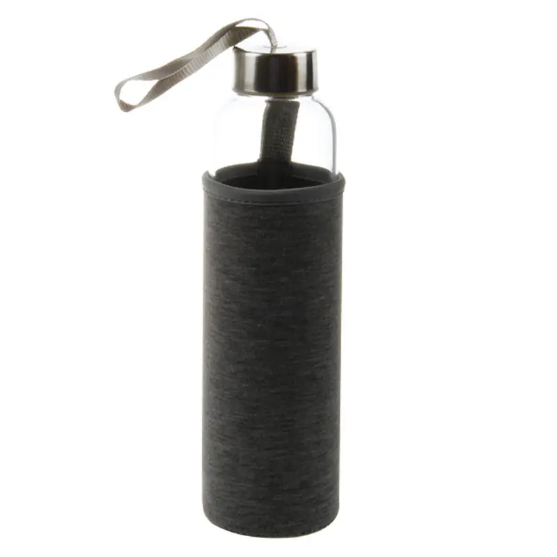 

TOP!-Glass Sport Water Bottle with Tea Filter Infuser Protective Bag 550ml Grey