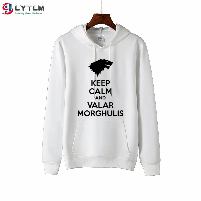 MS6118 White LYTLM House Stark/Детские толстовки с капюшоном с героями мультфильмов, толстовка с волком для девочек, сохраняющая спокойствие и Валар моргулис, осень, толстовки для мальчиков - Цвет: MS6118 White