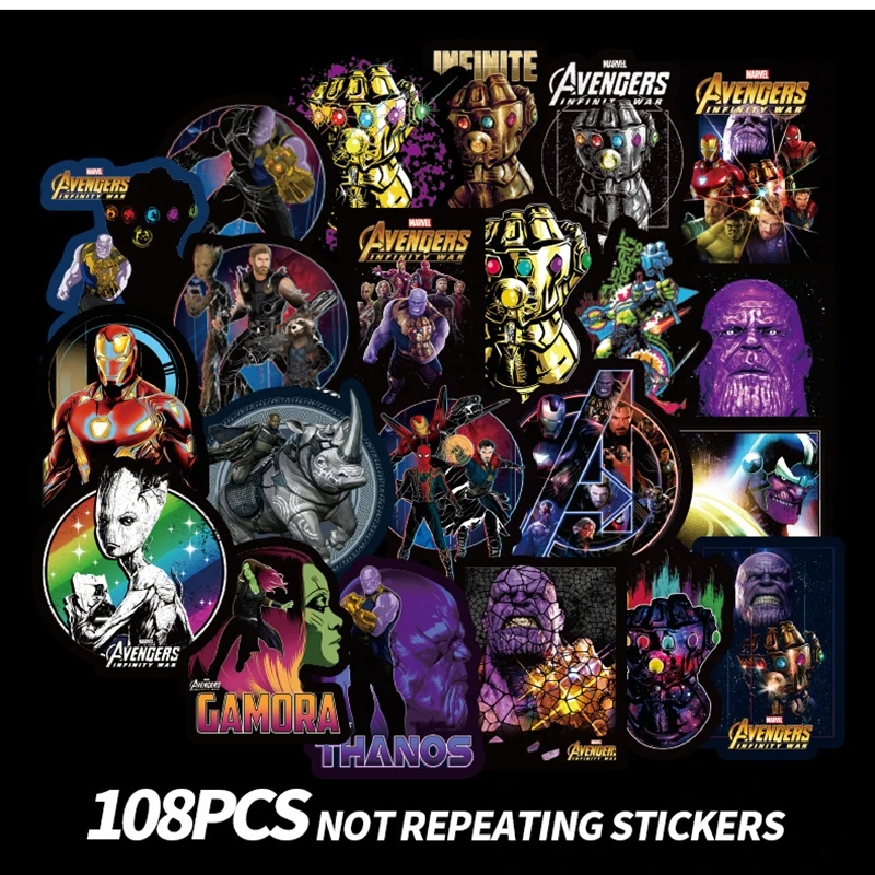 108pcs Marvel Hero Comic Sticker PVC Waterproof Car Computer Trunk Skateboard Toy | Игрушки и хобби
