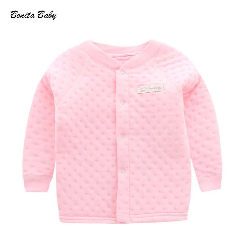 Baby autumn clothes top 0-6 months baby winter warm newborn single piece thick long-sleeved cardigan pajamas 1-3 years old - Цвет: Pink