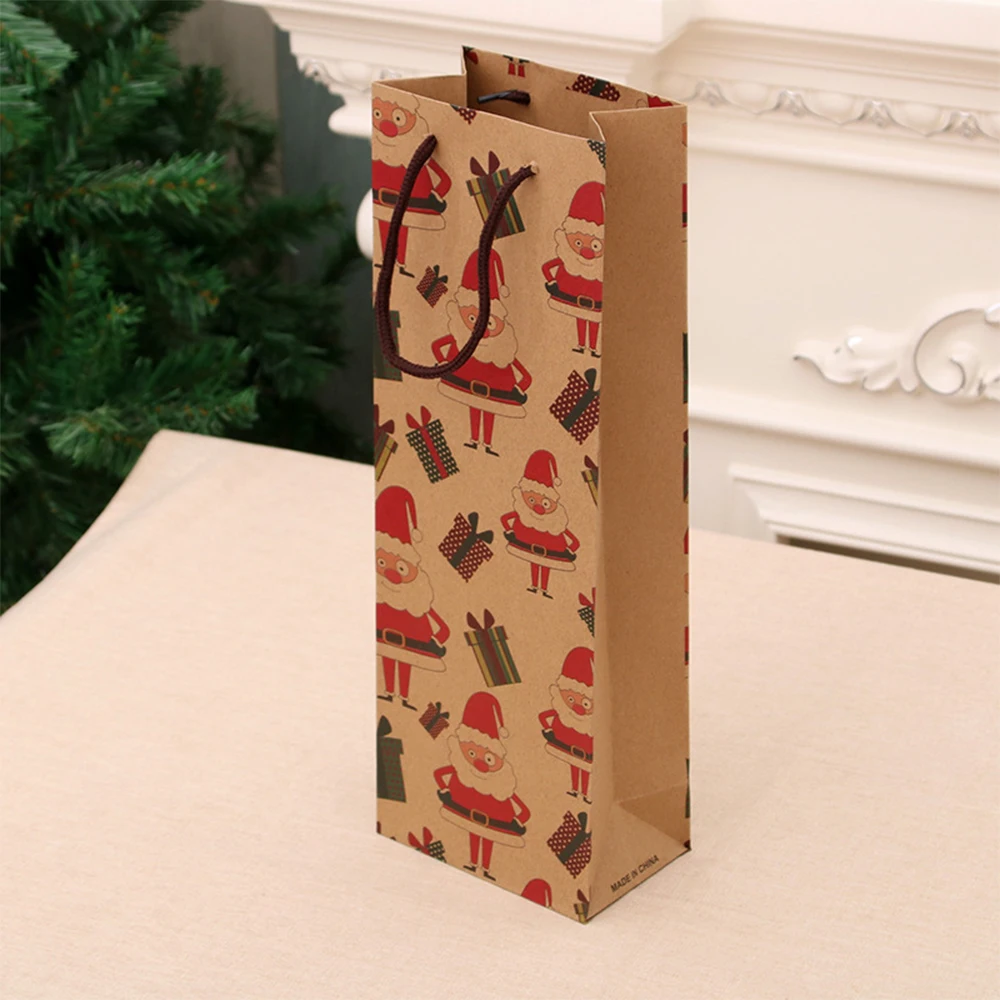 6 шт рождественские подарочные пакеты для бутылок вина, многоразовые бумажные пакеты из крафт-бумаги, изысканные хозяйственные упаковочные сумки с ручкой