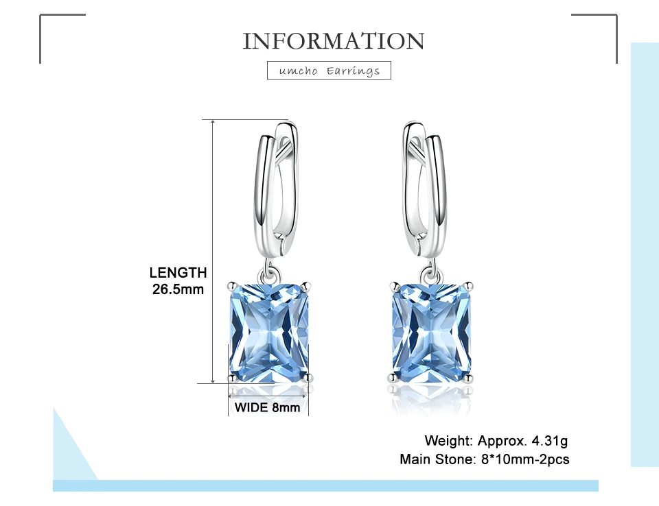 UMCHO &nbsp;Nano Sky Blue Topaz 925 sterling silver earring for women EUJ094B-1-pc   (2)