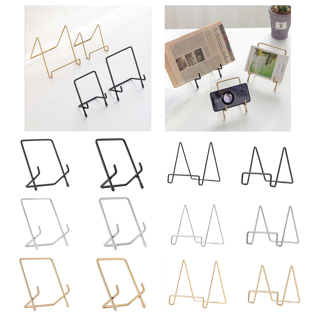 Desktop Square Iron Essel Plate Display Stand Picture Frame Holder Wrought Iron Picture Frame Holder Mini Table Easel Stand