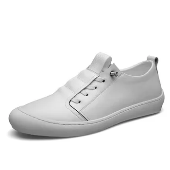 

Men's shoes new autumn European station low - top small white shoes leather breathable leisure one foot pedal board shoes man