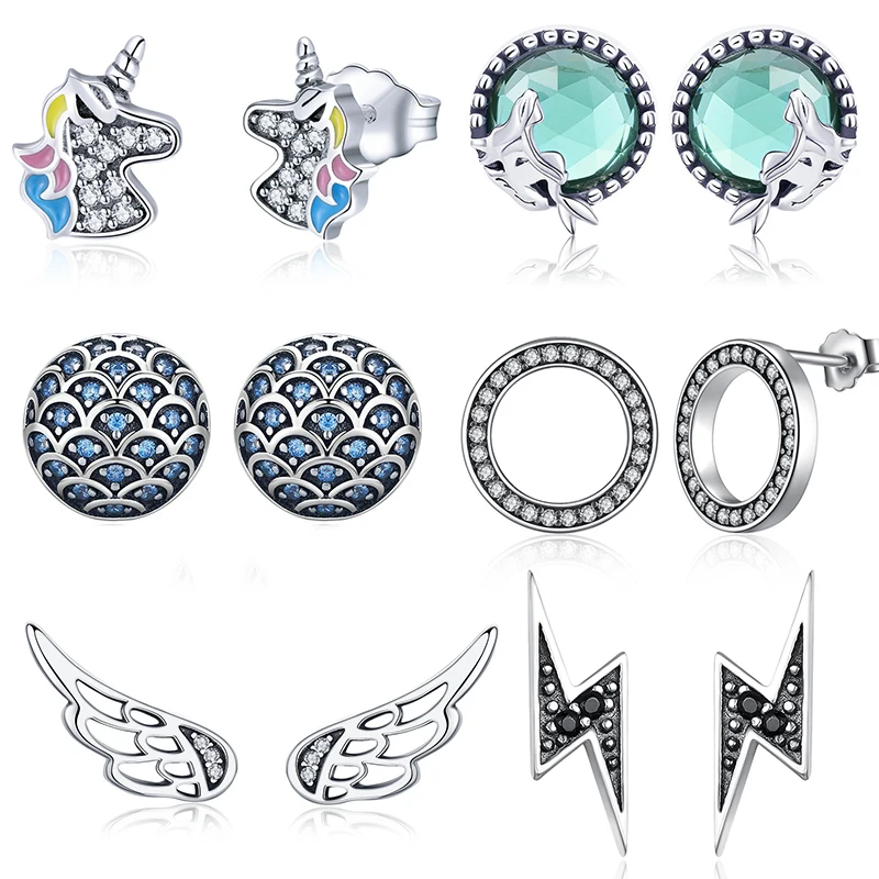 WOSTU pendientes de plata de primera ley unicornio con flores para mujer, aretes pequeños, plata esterlina 100%, diseño Hada, boda, 925|brand stud earrings|fashion stud earringsstud earrings - AliExpress
