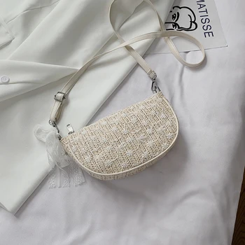 

Summer Straw Bags for Women Vintage Lady Handbag Luxury Design Underarm Baguette Bag Clutch Purse Daisy Linen Shoulder Bag