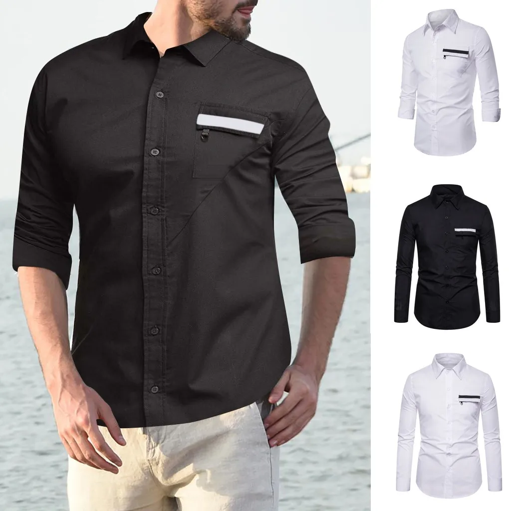 Рубашка мужская camisa masculina уличная мода с длинным рукавом Повседневная пригонка Сельма карман Топ мужские рубашки