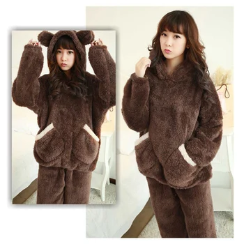 

Brown Bear Women Pyjamas Sets Autumn and Winter Warm Coral Velvet Suit Flannel Long Sleeve Female Pants Sleepwear 2020