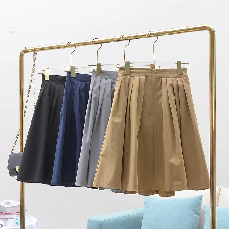 

2019 Spring Solid Color Pleated Skirt Literature And Art Versatile Slimming Skirt Women's A- line Skirt Bracelet Fashion New Sty
