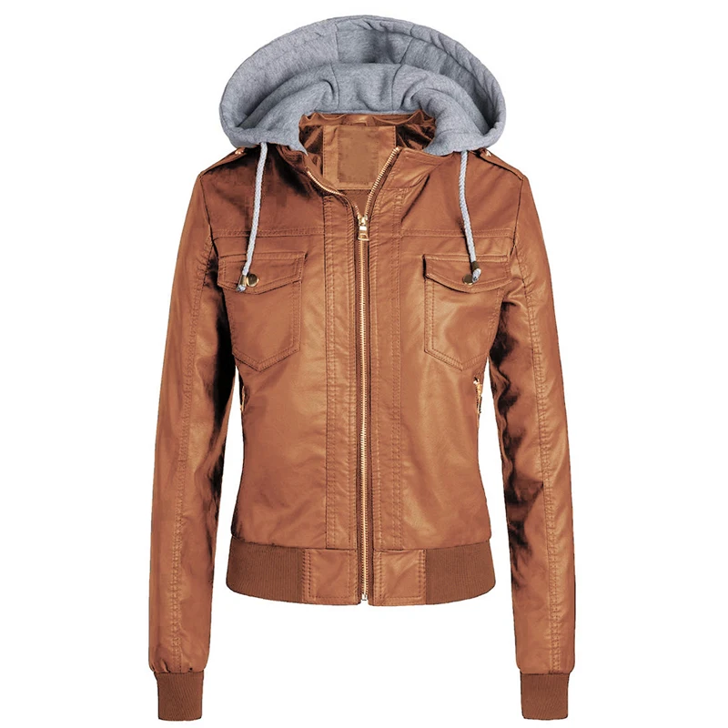 Готические толстовки из искусственной кожи женские зима осень мотоциклетная