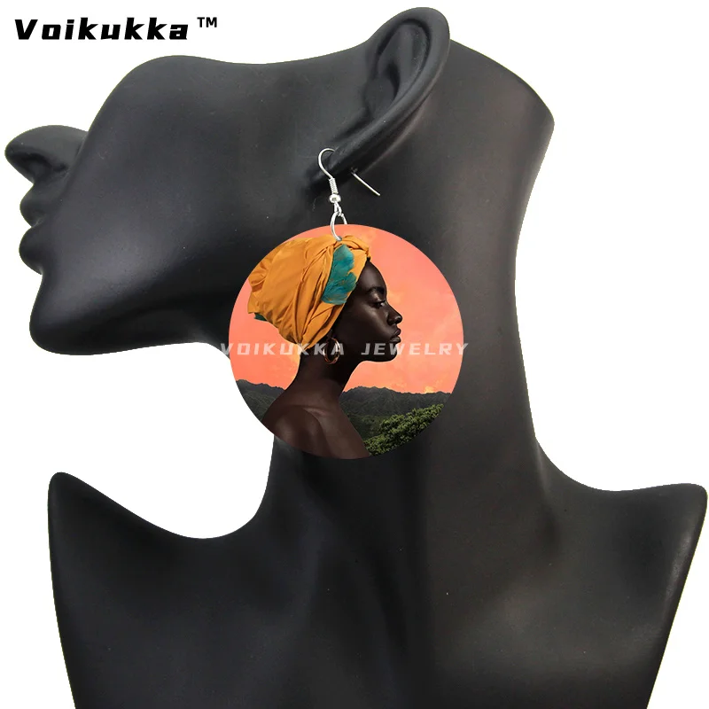 Voikukka Jewelry 6 Cm Circle African Women With Blue Hair Art Afro Girl Painting Wood Both Sides Printing Dangle Earrings 11 Voikukka Jewelry 6 Cm Circle African Women With Blue Hair Art Afro Girl Painting Wood Both Sides Printing Dangle Earrings