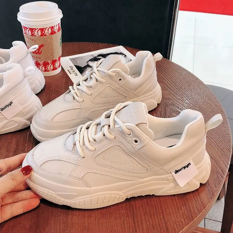

White Shoes Women's 2019 Autumn New Style Harajuku Versatile Sports Running Shoes Casual Street Snap Super Fire Sneakers Korean-