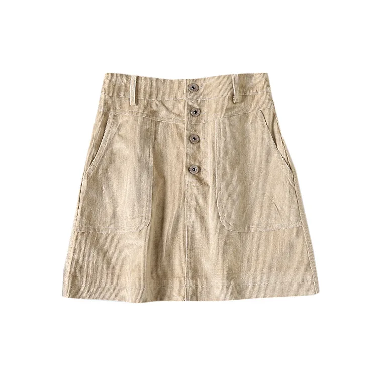 

One's Good Textured Retro Corduroy High-waisted A- line Half-length Short Skirt Entity