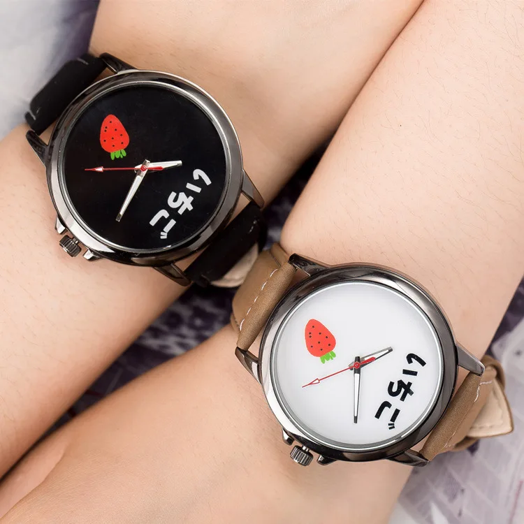 

South Korea Trend Strawberry Man's And WOMAN'S Watch Leather Belt-Style Korean-style Men's Simple Cute Students Black And White
