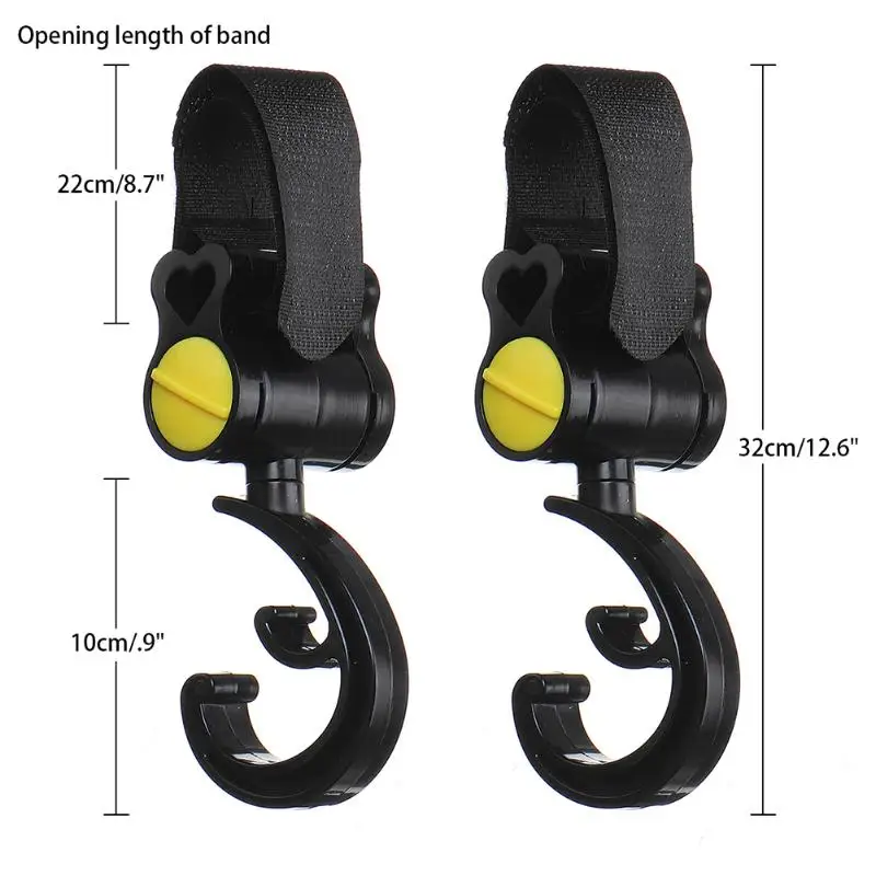 Yellow 32cm 2 шт., практичный крючок для детской коляски, прочный для детской коляски, коляска, зажимы для коляски, подвесные крючки, принадлежности для детской коляски - Цвет: Yellow 32cm