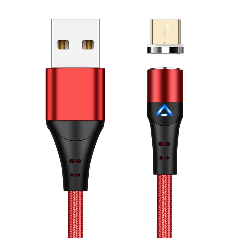 Red For Micro USB Магнитный кабель Micro USB type-C, вращающийся на 360 градусов, 3 А, быстрая зарядка для iPhone, samsung, huawei, USBC, магнитное зарядное устройство - Цвет: Red For Micro USB
