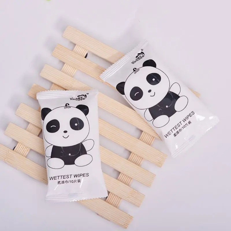 10 шт./пакет креативные носки для малышей с милым рисунком панды печатных флип-топ влажные салфетки для удаления маленьких одноразовые дыхательные аппараты для взрослых; очистки ткани Полотенца