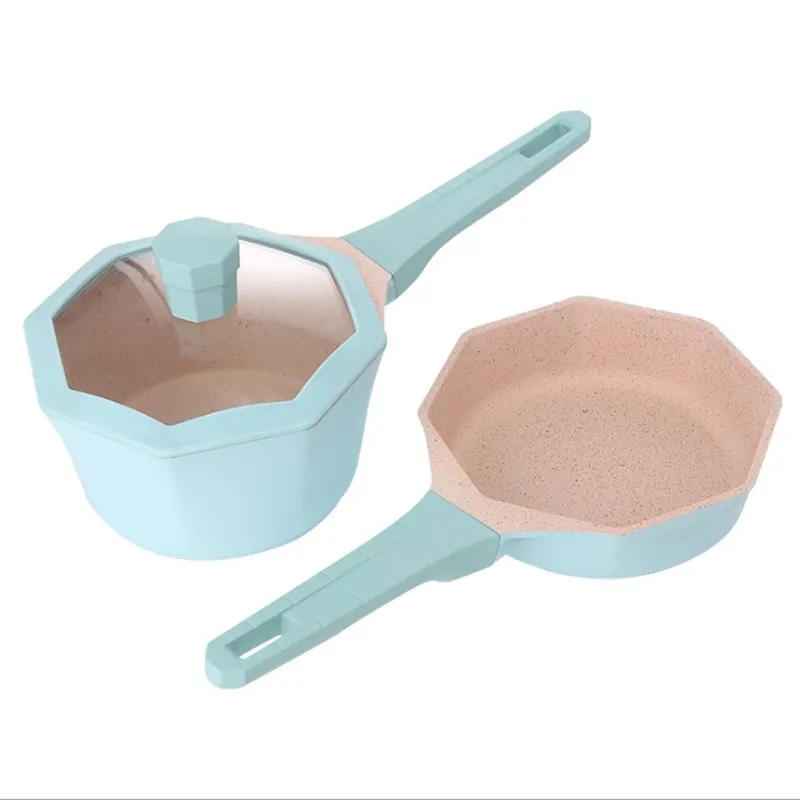 Milk pot frying pan 2 шт. Детский многофункциональный молочный горшок детская каша лапша быстрого приготовления жареное яйцо горшок Maifan каменная сковорода с антипригарным покрытием кухонные принадлежности - Цвет: Milk pot frying pan
