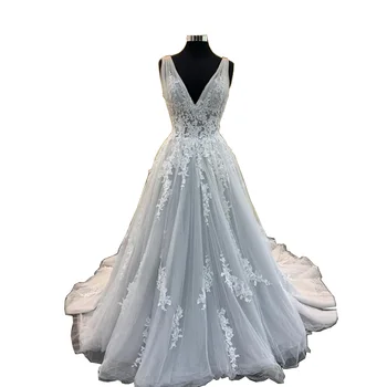 

Elegant Long Sleeveless Evening Dress Sexy Deep V-neck Bridal Dinner Toast Dress Slim A-line Banquet Prom Evening Gown