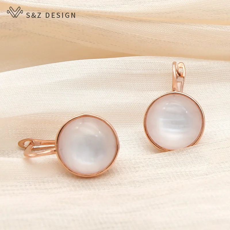 S&Z DESIGN New Fashion Rose Gold Color Round Resin Dangle Earrings For Women Girl Classic Jewelry Gift