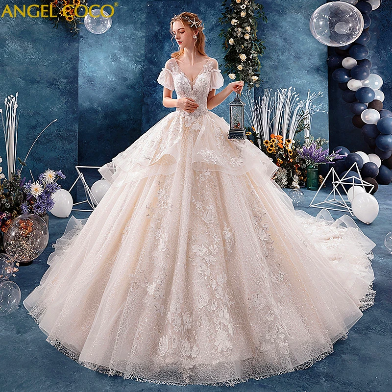 Свадебное платье для беременных Vestidos de novia, винтажное кружевное платье с v-образным вырезом, соборный поезд, замок, сад, свадебное платье, роскошное свадебное платье
