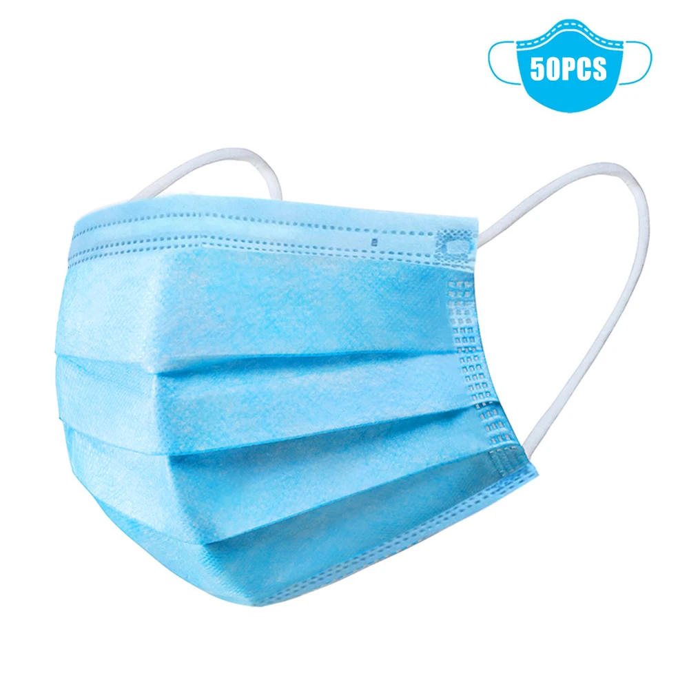 

50pcs Disposable Mask 3-Ply Face Mask Breathable Waterproof Dust Mask Mouth Mask Protectve Mask Feature as KF94 FFP2 N95 Mask