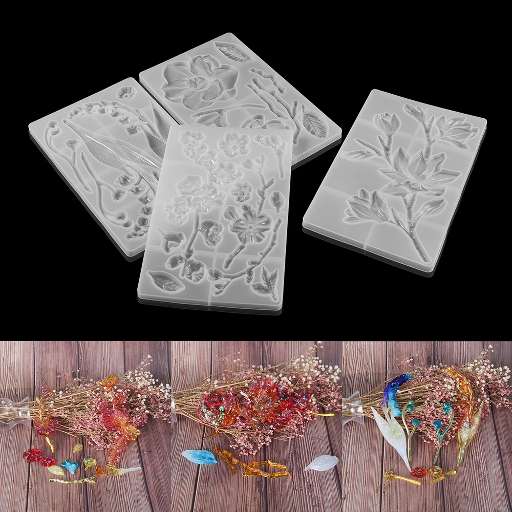 4 Styles Flower Epoxy Resin Mold Camellia Rose Silicone Mold for DIY
