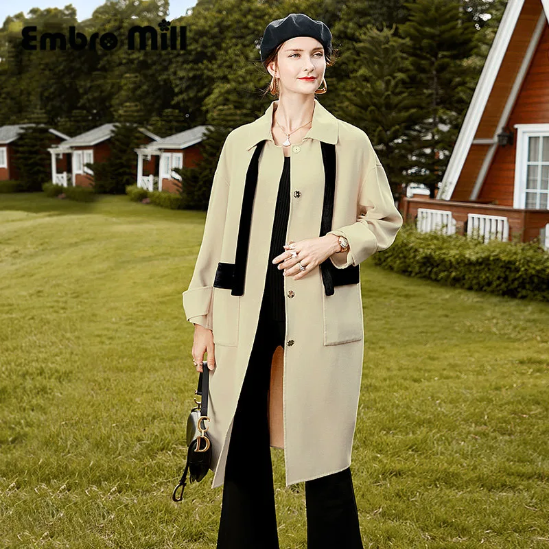 

Woolen Coat Female New Autumn Street Style Small Square Collar Long Sleeve Single-Breasted Mid-length Coat S-XL