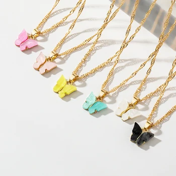 

POXAM Bohemian Cute Butterfly Pendant Necklace For Women Acrylic Animal Colorful Clavicle Choker Necklaces 2020 Fashion Jewelry