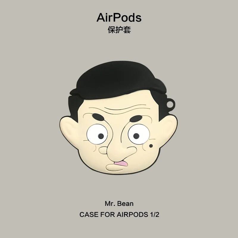 Earphone Case for AirPods 3D Cartoon Funny Mr Bean Protective Cover Apple Air Pods 2 Soft Cases with Hook | Электроника