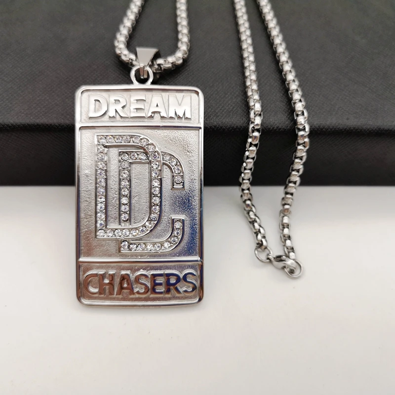 Посеребренный Позолоченное ожерелье из нержавеющей стали с подвеской Dream Chasers, хорошее качество, стразы Dream chaser, ожерелье для мужчин, модное ювелирное изделие - Окраска металла: Посеребренный