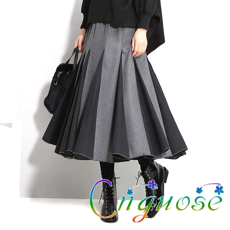 Осенняя и зимняя плиссированная Женская юбка средней длины в стиле ретро с листьями лотоса/винтажная длинная юбка для женщин