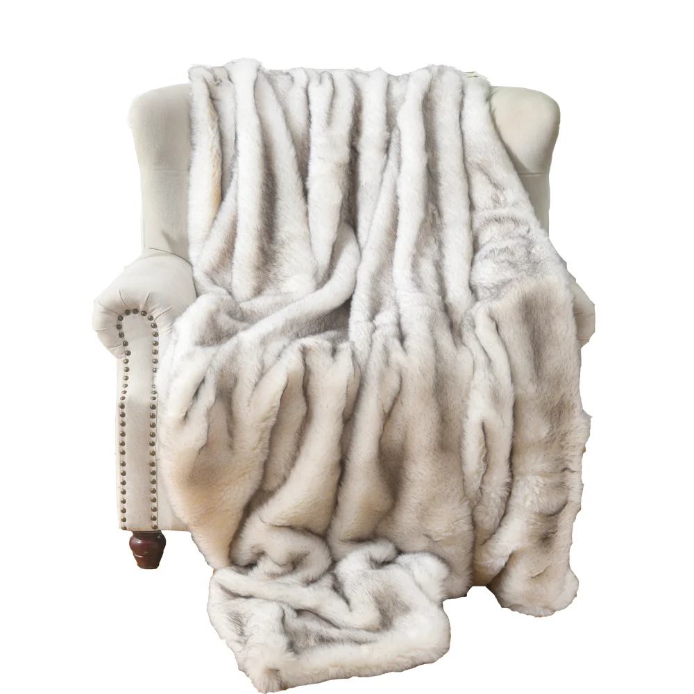 Double Layers Faux Fur Blankets For Beds Soft Warm Mink Throw Acrylic
